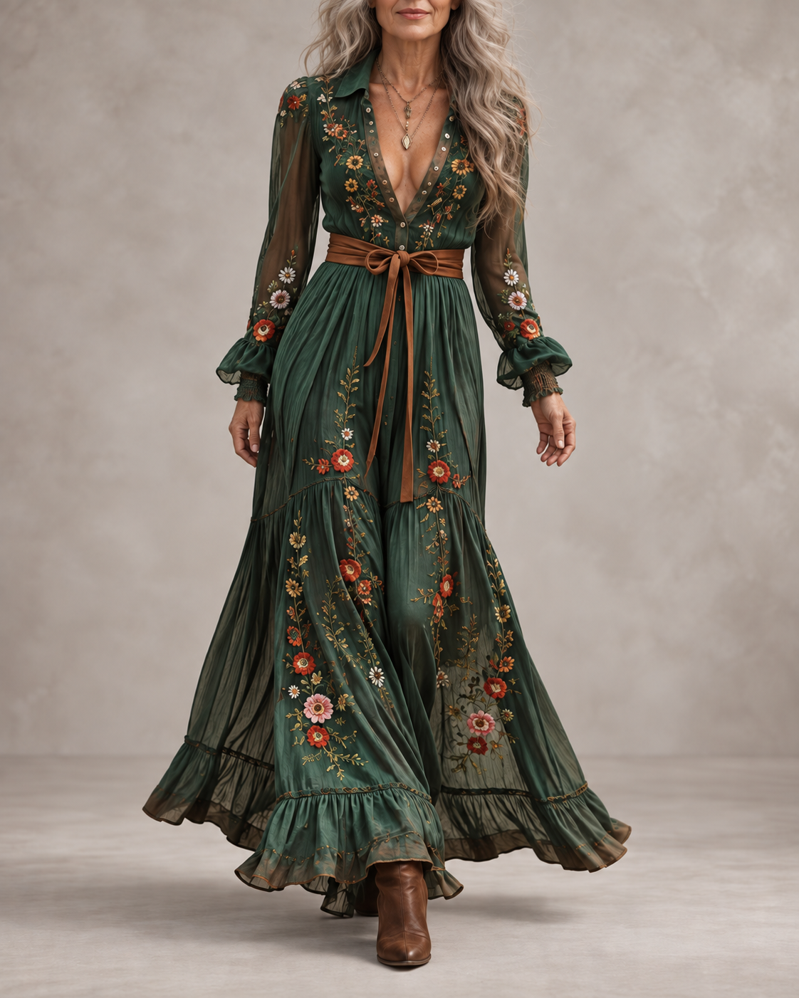 Helga | Embroidered Boho Maxi Dress