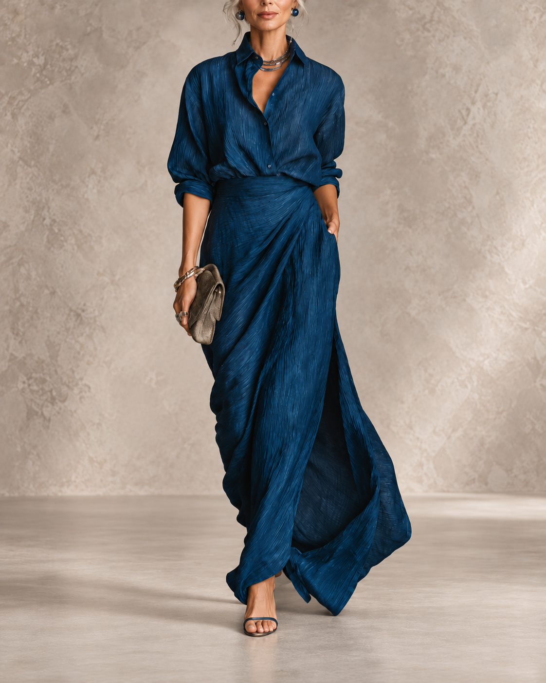 Halle | Pleated Maxi Skirt and Blouse Set