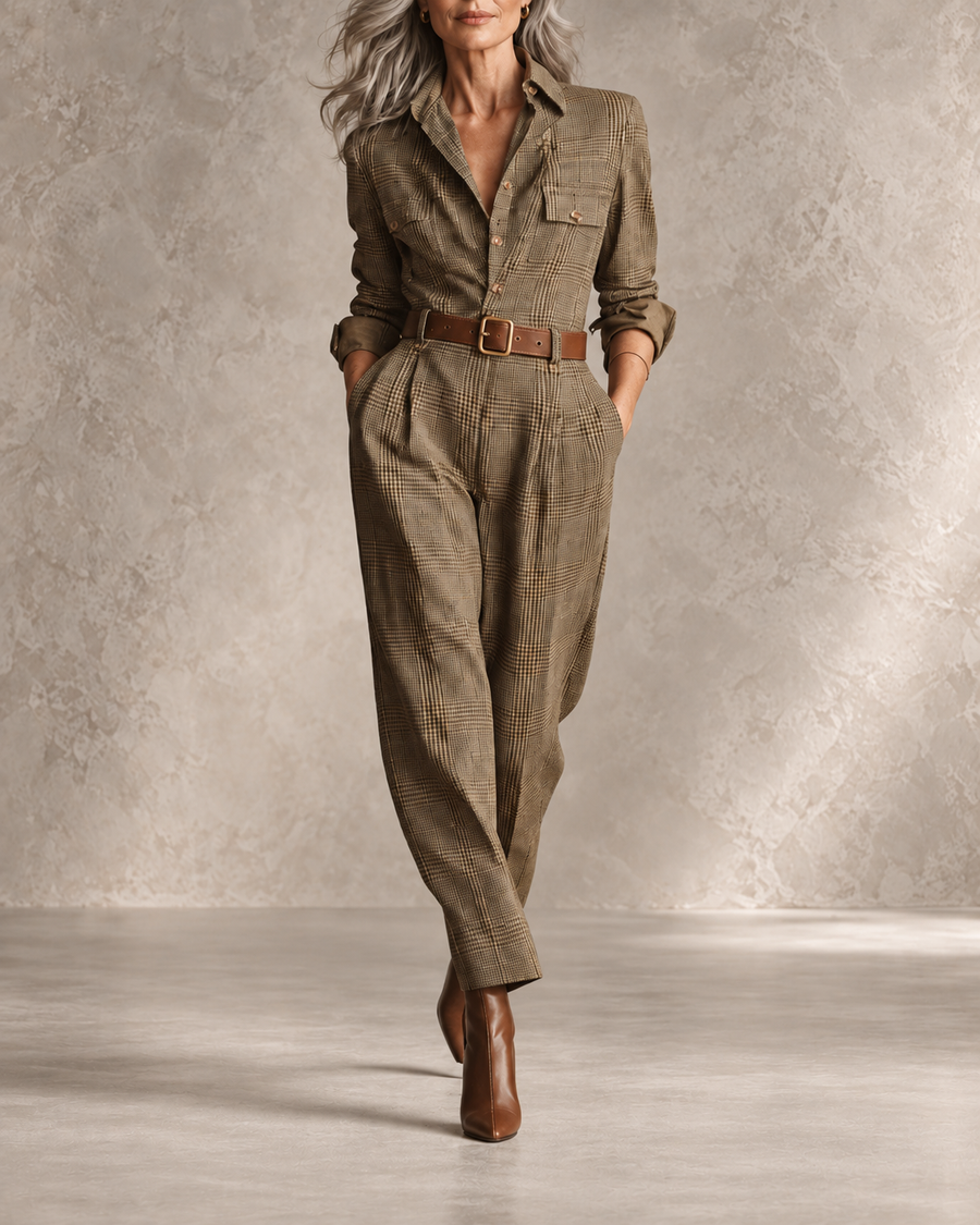 Giulia | Belted Check Tailored Jumpsuit