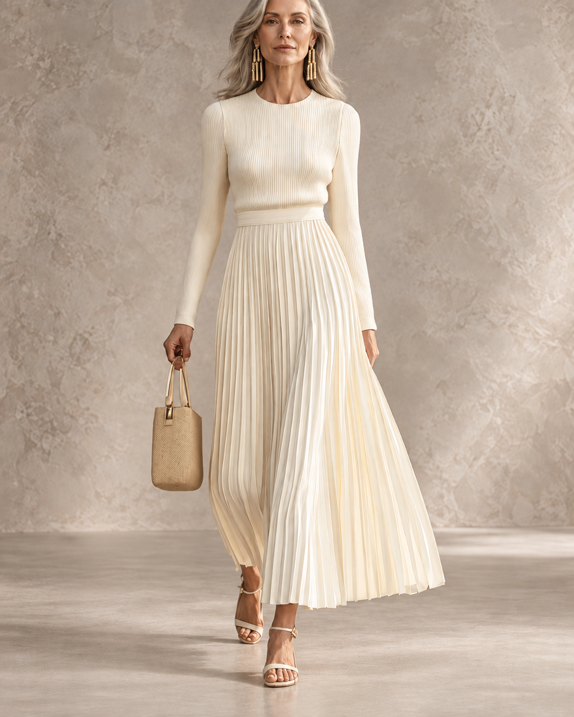 Hedda | Knit and Satin Pleated Dress