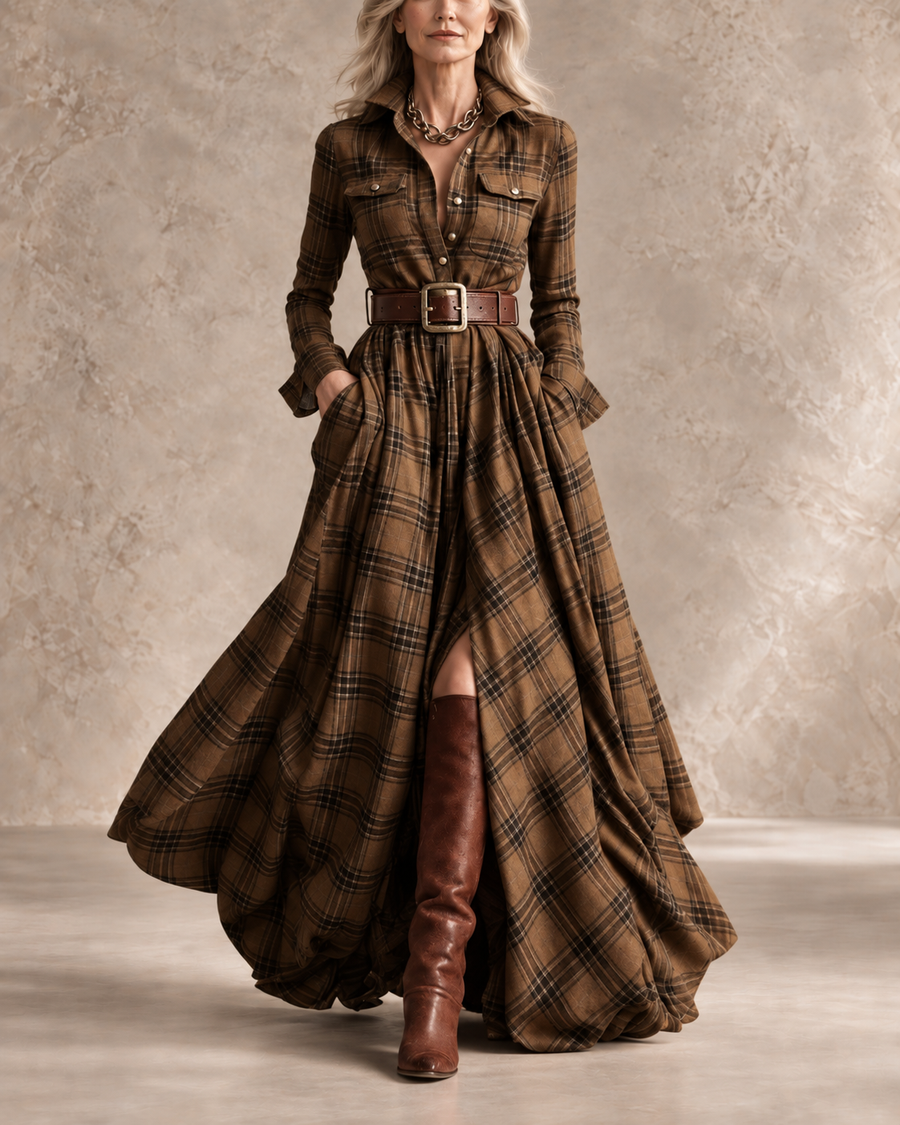 Gianna | Plaid Belted Shirt Dress