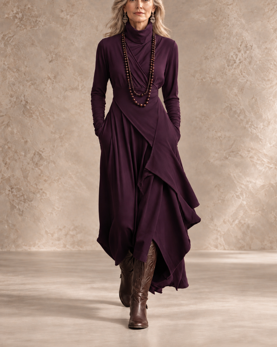 Gabrielle | Soft Turtleneck Drape Maxi Dress