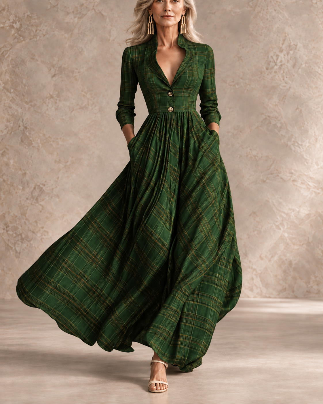 Gudrun | Vintage Plaid Button-Front Dress
