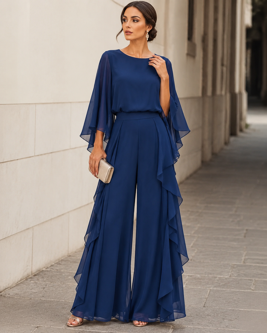Rafaela cape sleeve chiffon two-piece set in Blue