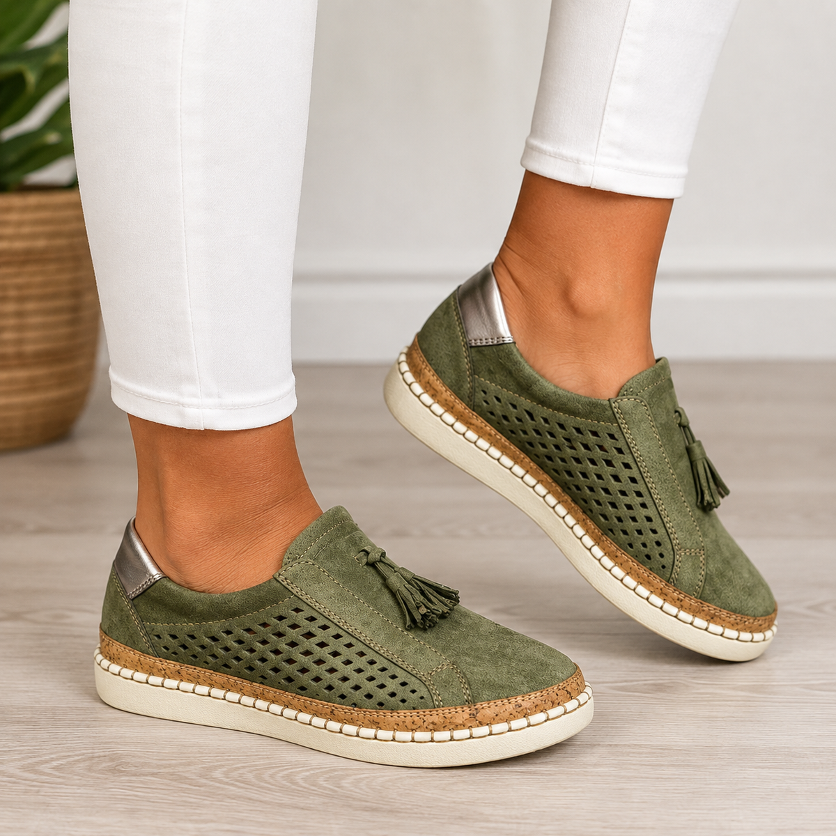 Calliope perforated pom-pom loafers in Green