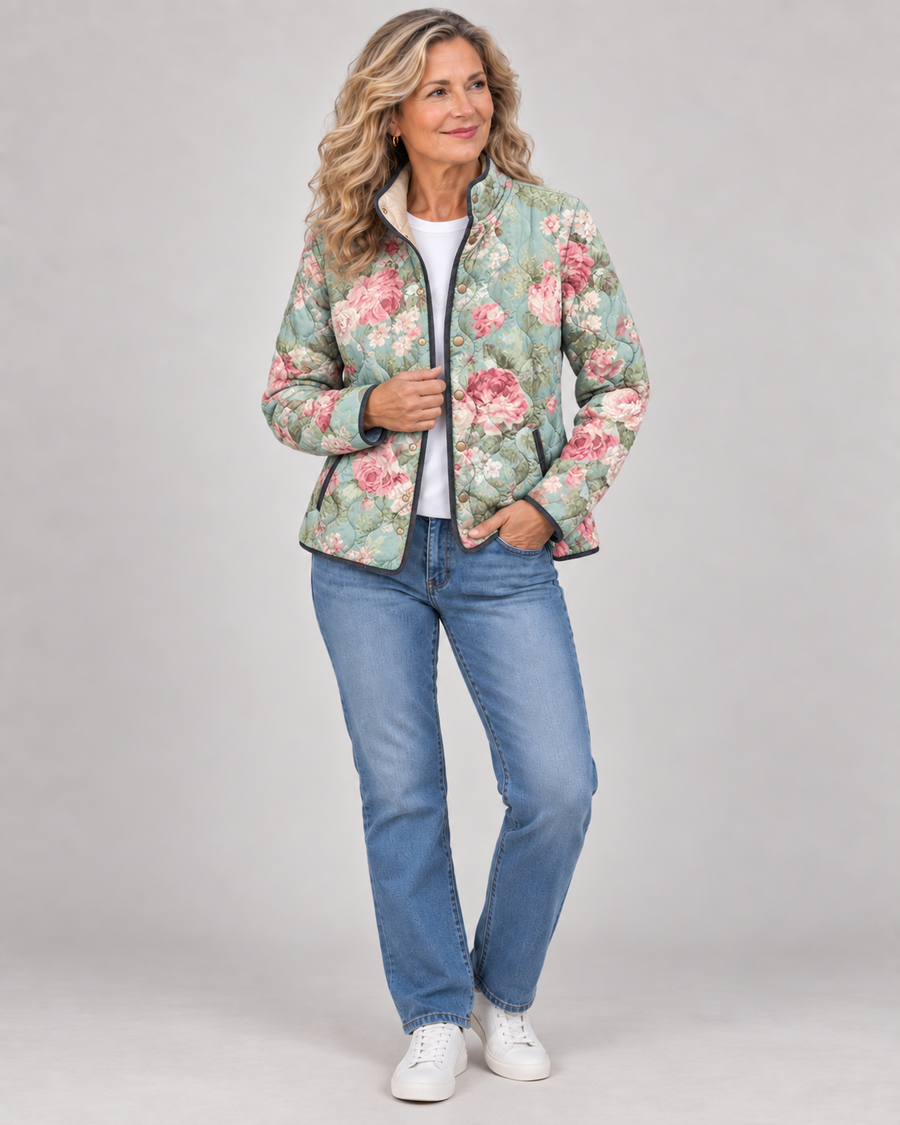 Carys | Retro Floral Patterned Quilted Jacket