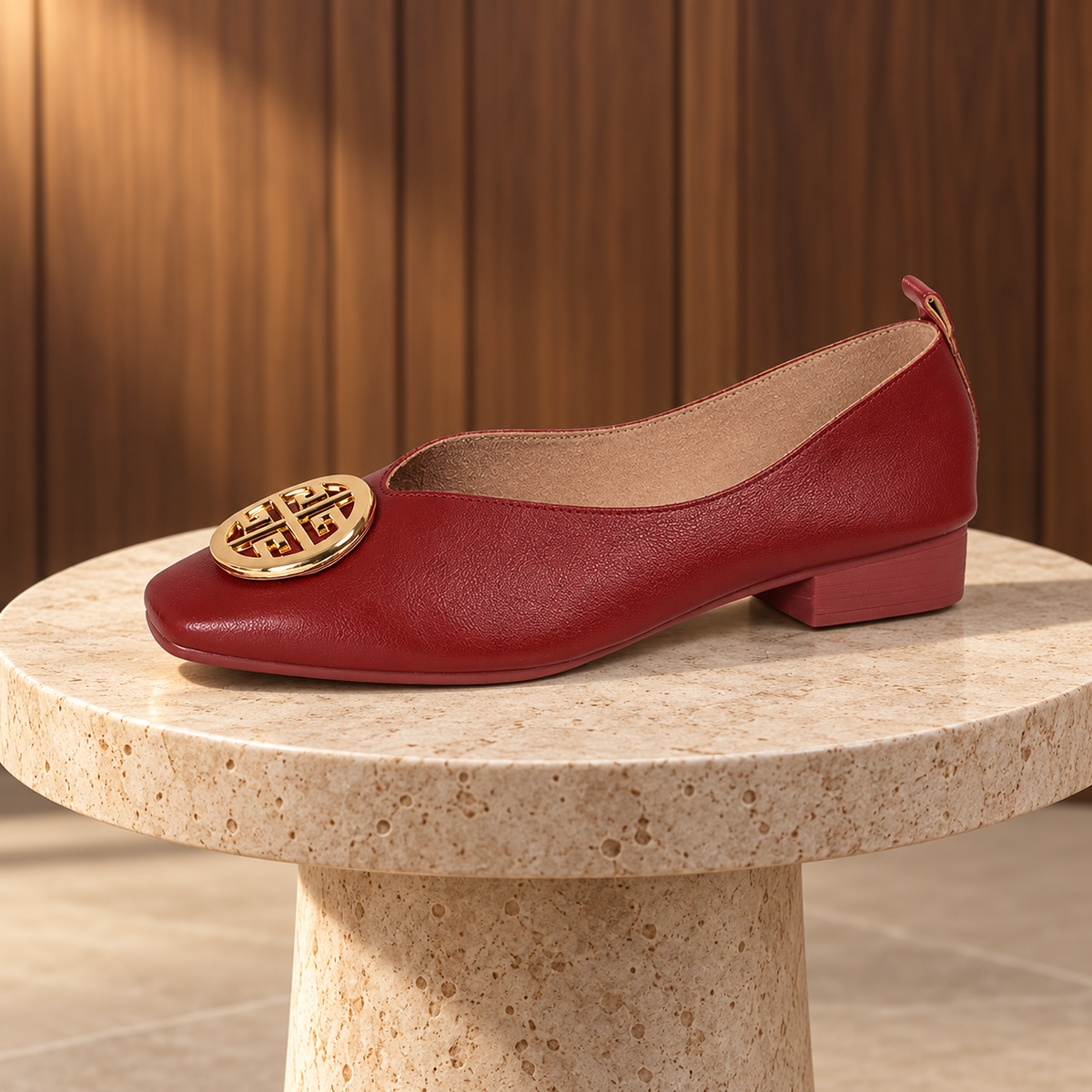 Giselle Square-Toe Flats in Red