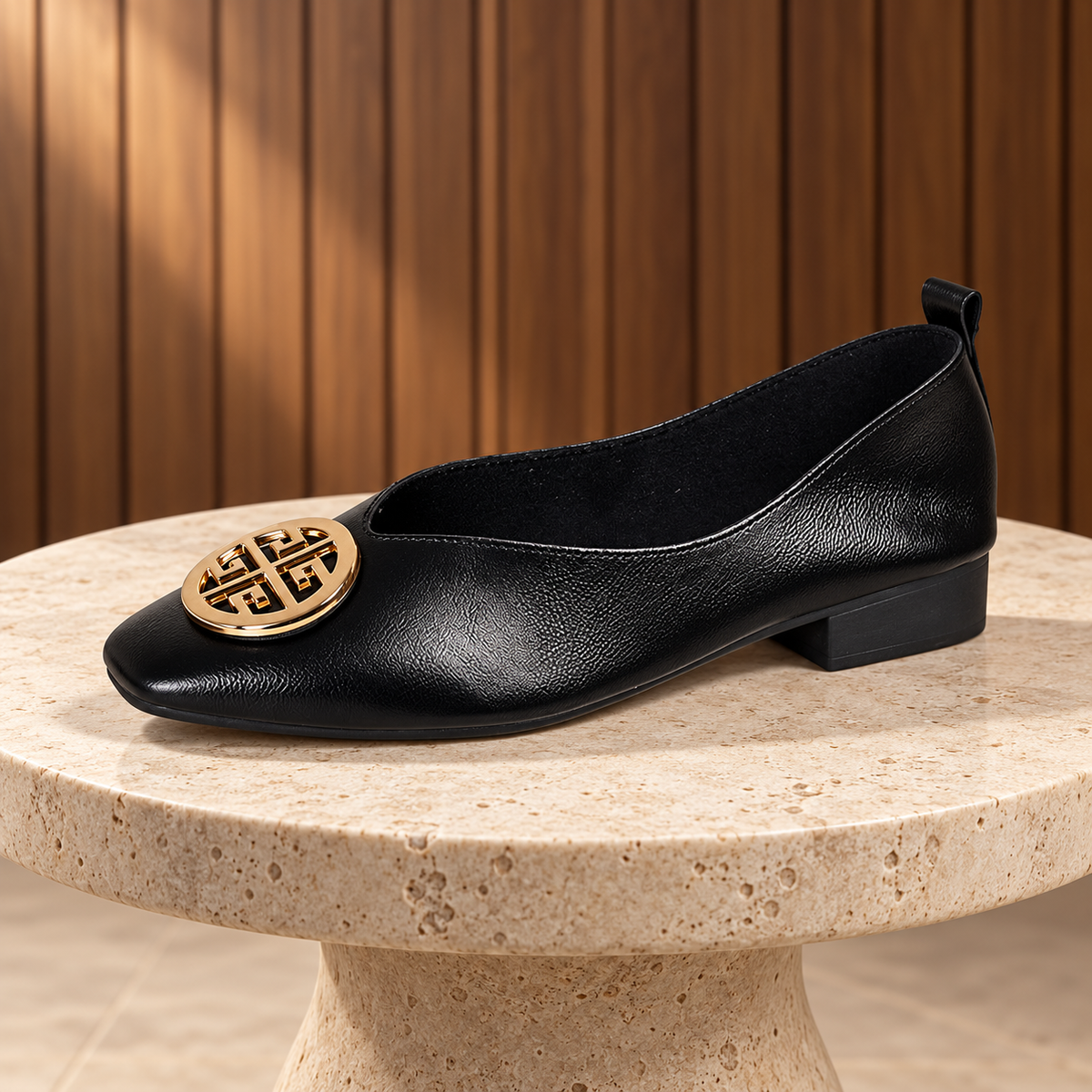 Giselle Square-Toe Flats in Black