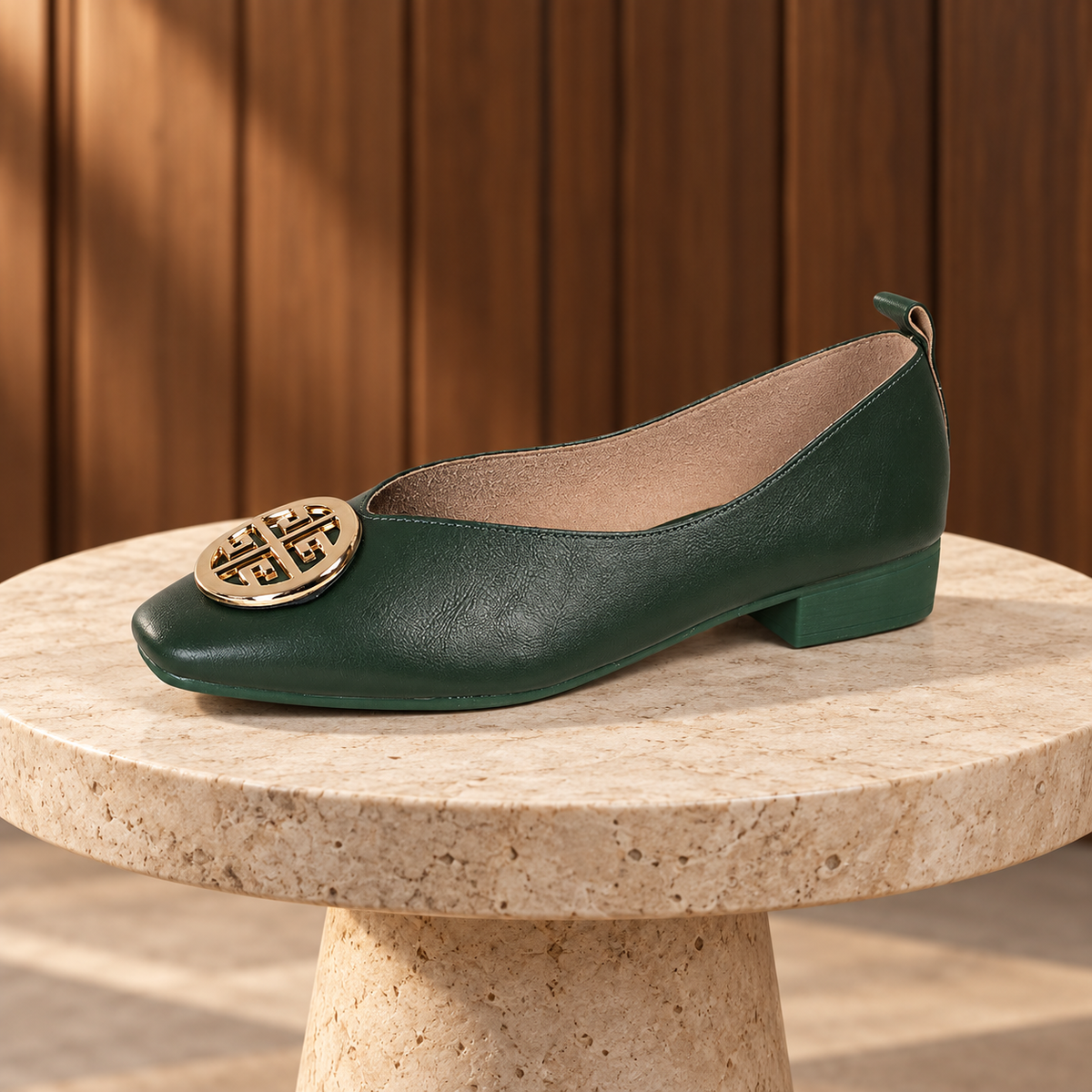 Giselle Square-Toe Flats in Green
