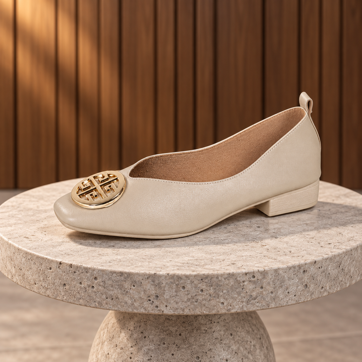 Giselle Square-Toe Flats in Beige