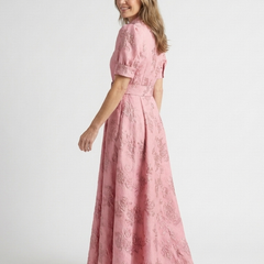 Mariette | Belted Floral Textured Maxi Shirt Dress