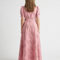 Mariette | Belted Floral Textured Maxi Shirt Dress