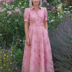 Mariette | Belted Floral Textured Maxi Shirt Dress
