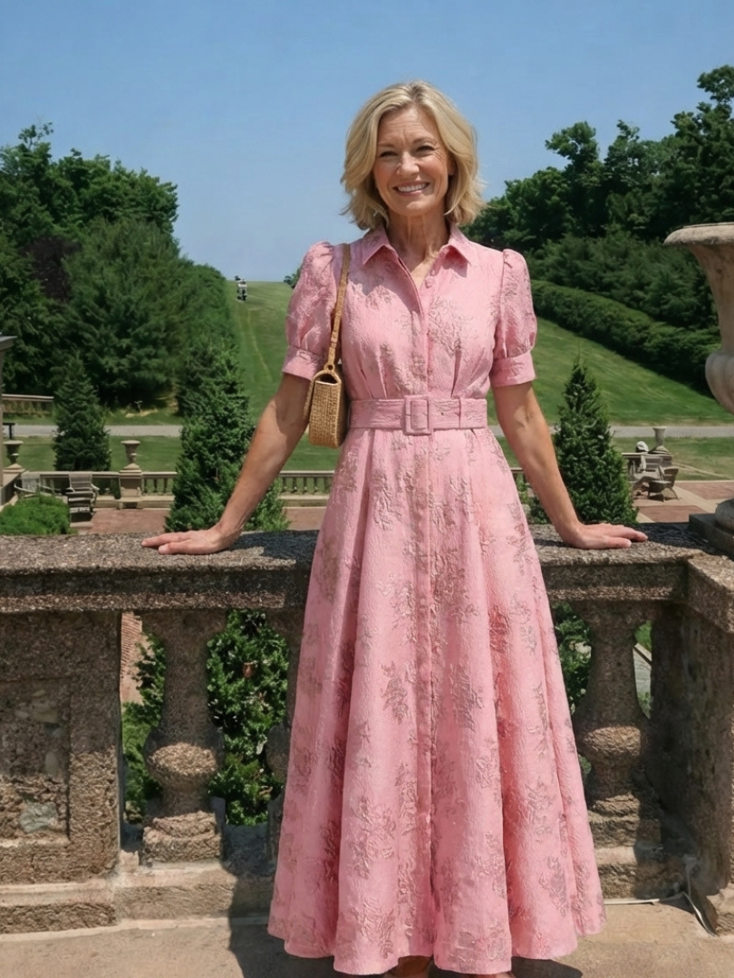 Mariette | Belted Floral Textured Maxi Shirt Dress