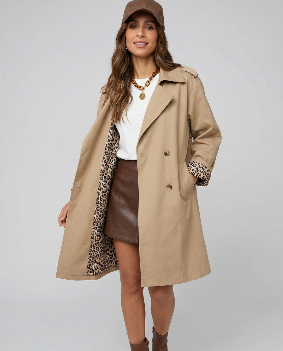 Drew | Leopard-Lined Cropped Trench Coat