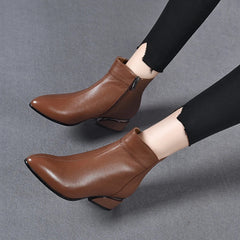 Clarabelle Pointed-Toe Low Heel Ankle Boots