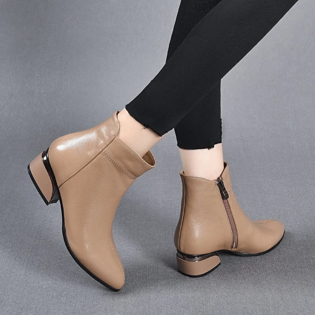 Clarabelle Pointed-Toe Low Heel Ankle Boots