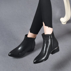 Clarabelle Pointed-Toe Low Heel Ankle Boots