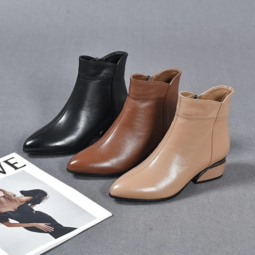Clarabelle Pointed-Toe Low Heel Ankle Boots