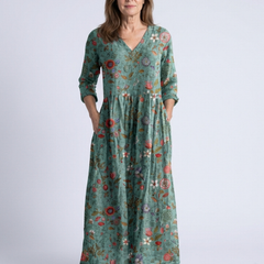 Lucette | Floral V-Neck Three-Quarter Sleeve Maxi Dress