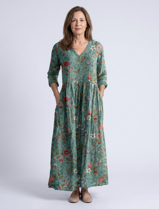 Lucette | Floral V-Neck Three-Quarter Sleeve Maxi Dress
