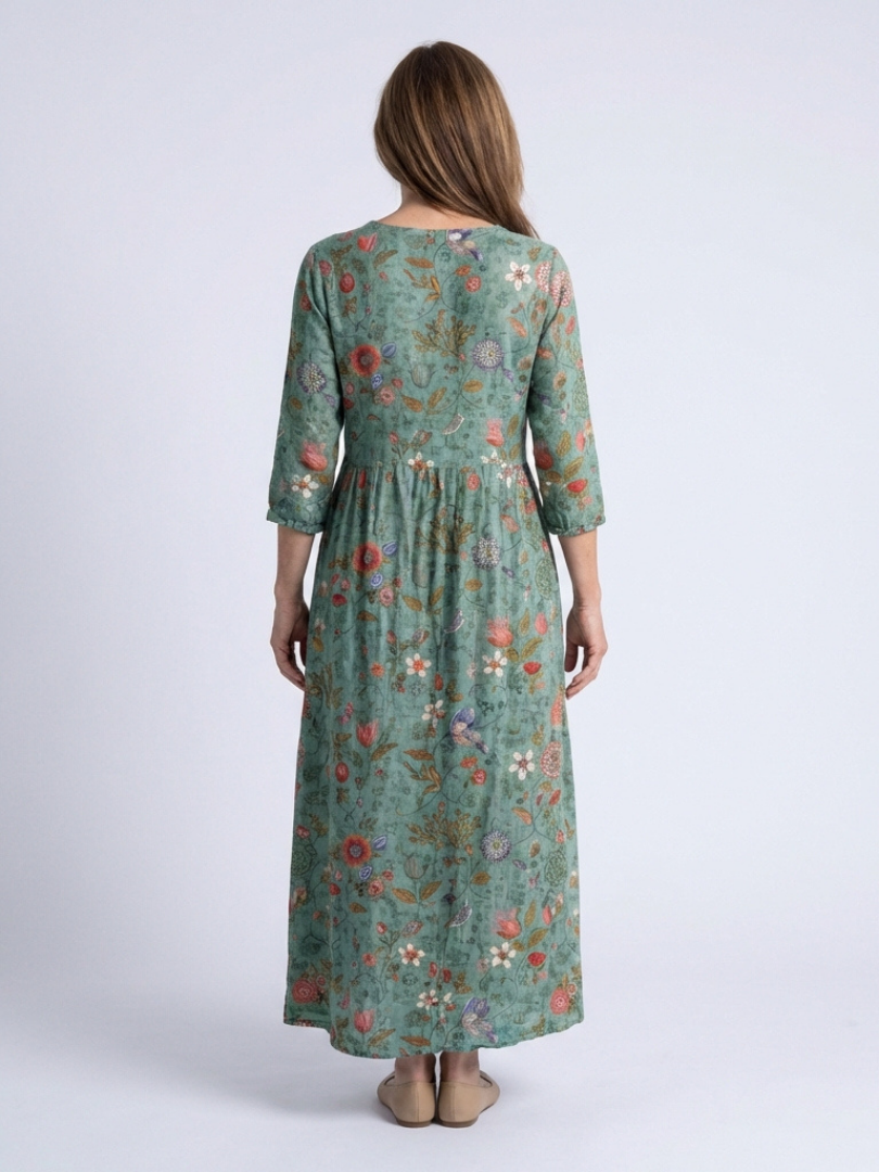 Lucette | Floral V-Neck Three-Quarter Sleeve Maxi Dress
