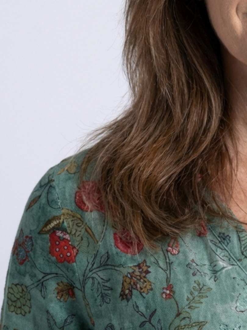 Lucette | Floral V-Neck Three-Quarter Sleeve Maxi Dress