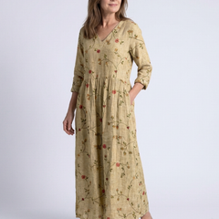 Lucette | Floral V-Neck Three-Quarter Sleeve Maxi Dress