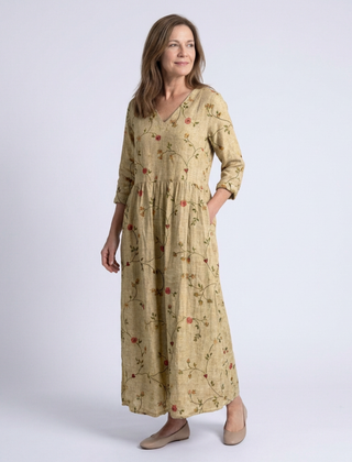 Lucette | Floral V-Neck Three-Quarter Sleeve Maxi Dress