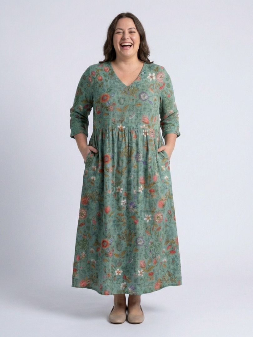 Lucette | Floral V-Neck Three-Quarter Sleeve Maxi Dress
