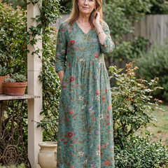 Lucette | Floral V-Neck Three-Quarter Sleeve Maxi Dress