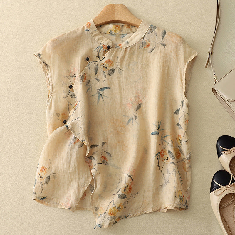 Arlette | Sleeveless Mandarin Collar Top
