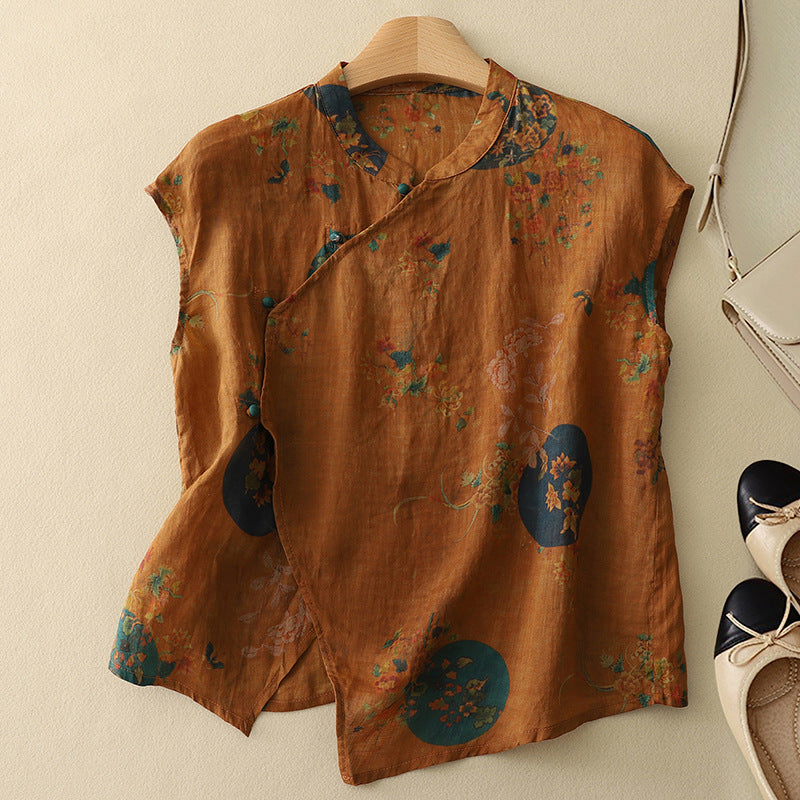 Arlette | Sleeveless Mandarin Collar Top