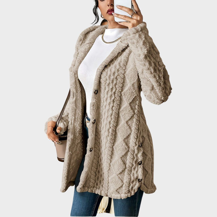 Soof | Hooded Cable-Knit Button Cardigan