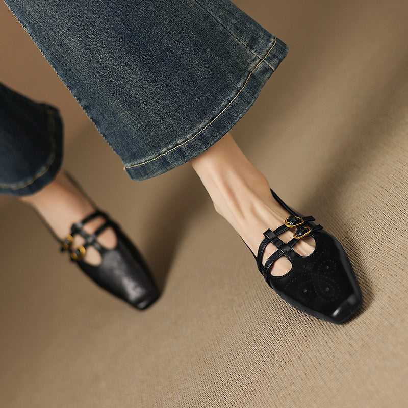 Lotte Brogue Double-Strap Mary Jane Flats
