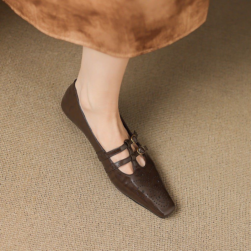 Lotte Brogue Double-Strap Mary Jane Flats