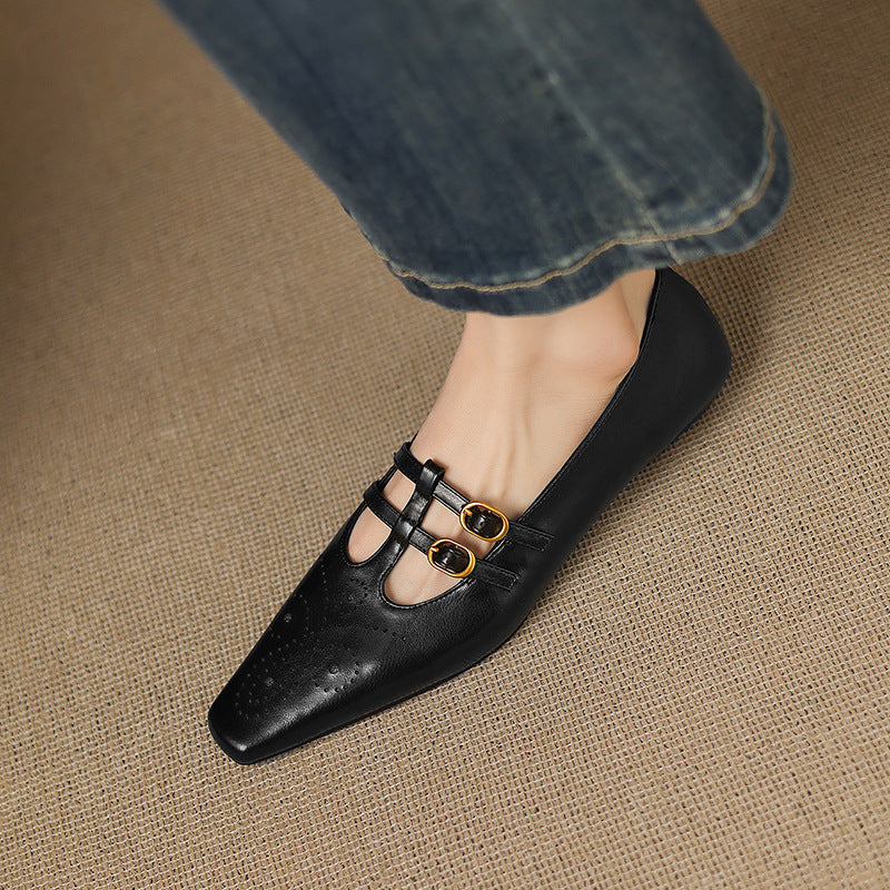 Lotte Brogue Double-Strap Mary Jane Flats