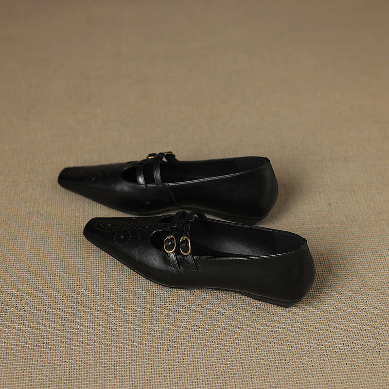 Lotte Brogue Double-Strap Mary Jane Flats