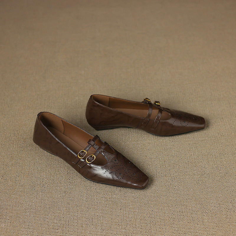 Lotte Brogue Double-Strap Mary Jane Flats