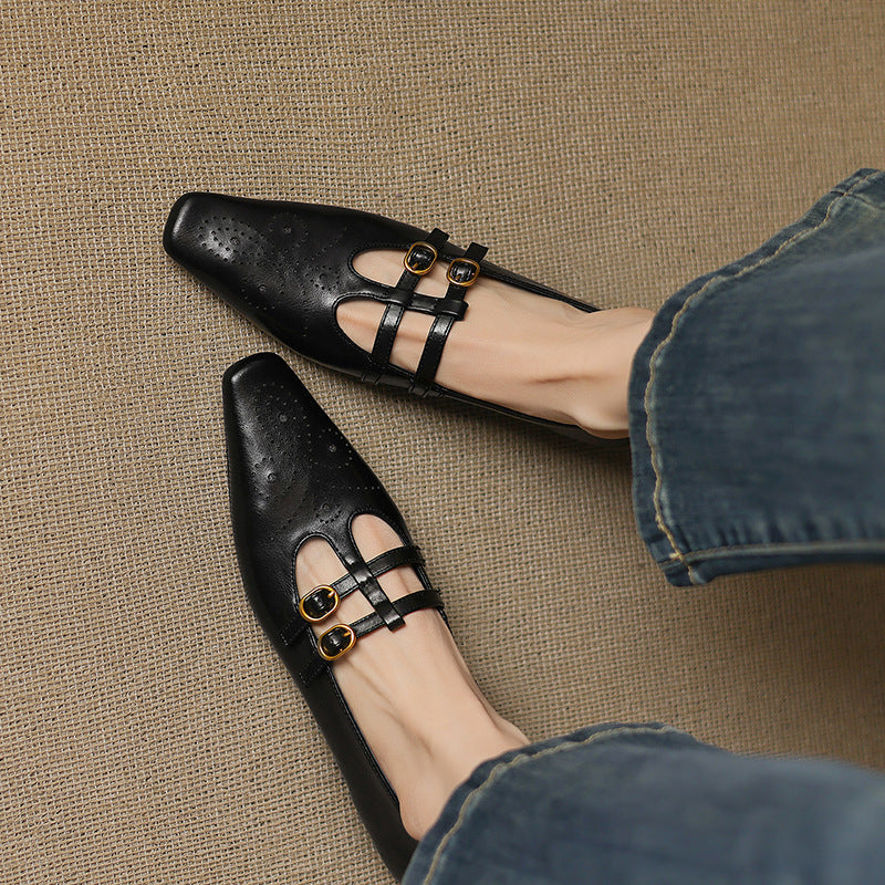 Lotte Brogue Double-Strap Mary Jane Flats