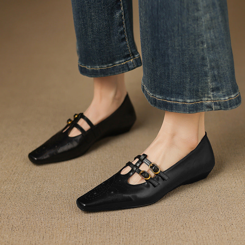 Lotte Brogue Double-Strap Mary Jane Flats
