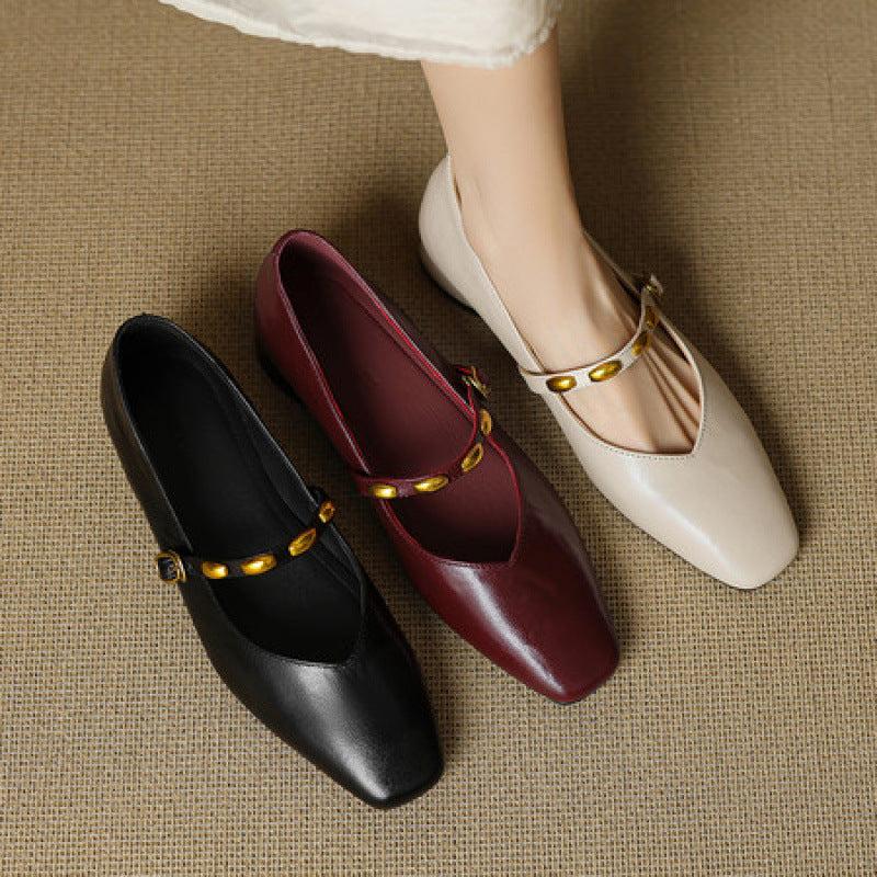 Edmee Square-Toe Mary Jane Flats