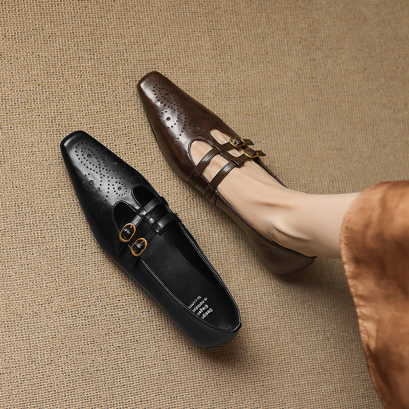 Lotte Brogue Double-Strap Mary Jane Flats
