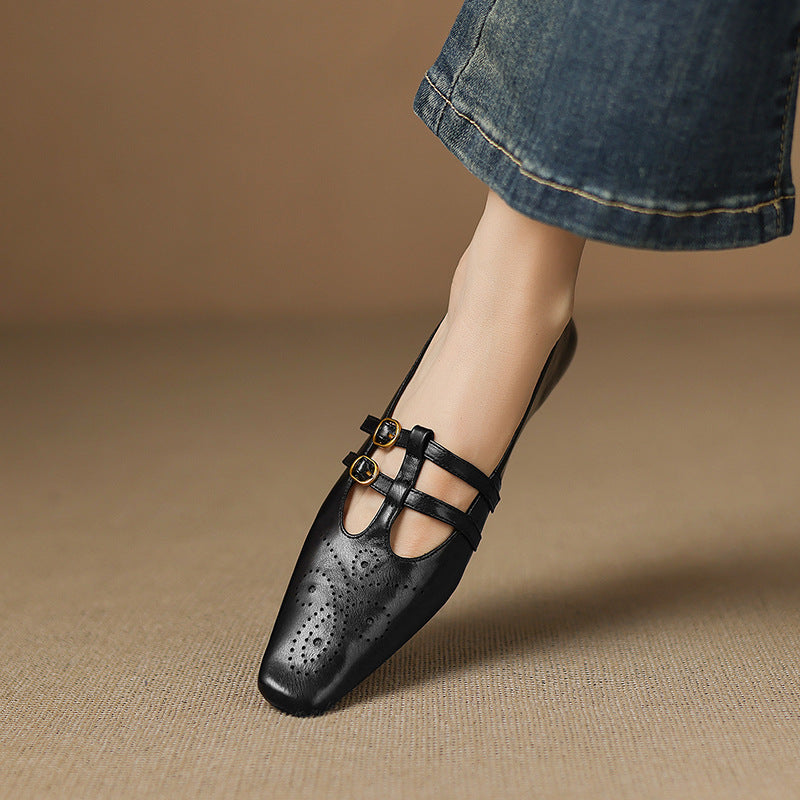 Lotte Brogue Double-Strap Mary Jane Flats