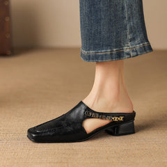 Verbena Square-Toe Mules in Black