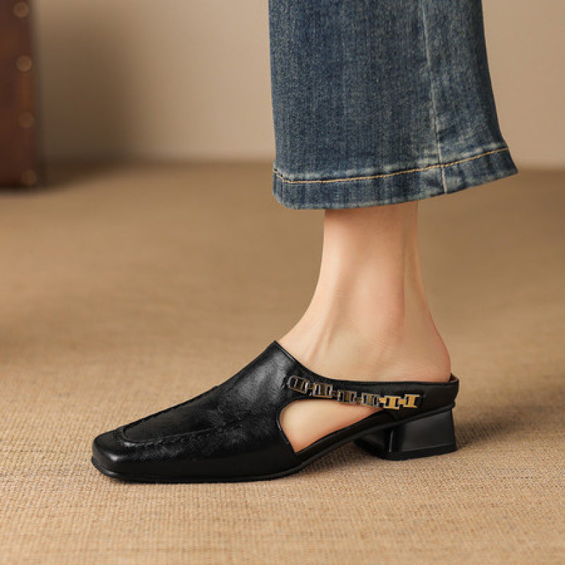 Verbena Square-Toe Mules in Black