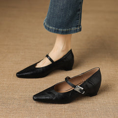 Ulla Pointed-Toe Mary Jane Flats in Black