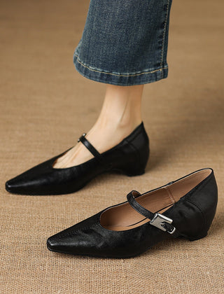 Ulla Pointed-Toe Mary Jane Flats in Black