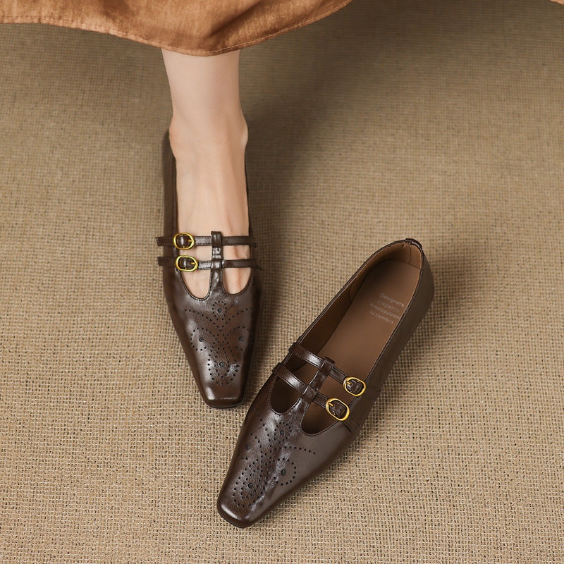 Lotte Brogue Double-Strap Mary Jane Flats
