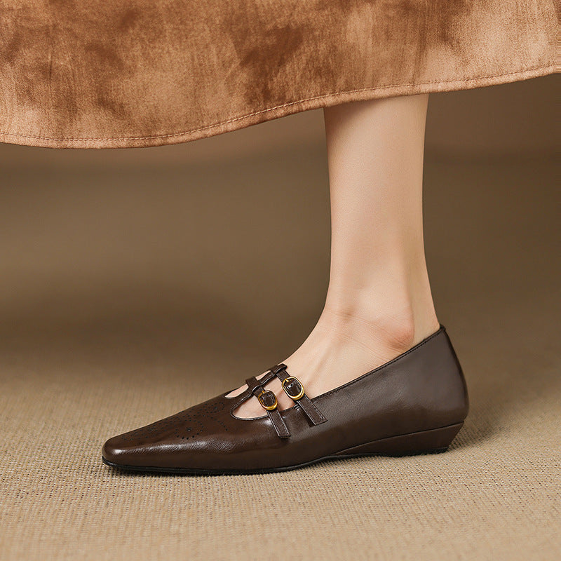Lotte Brogue Double-Strap Mary Jane Flats